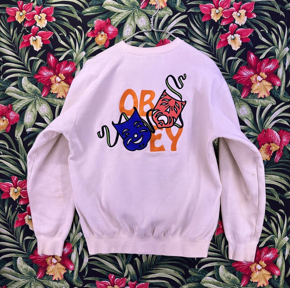 OBEY Laugh Now Cry Later Embroidered Graphic Crewneck Size M
